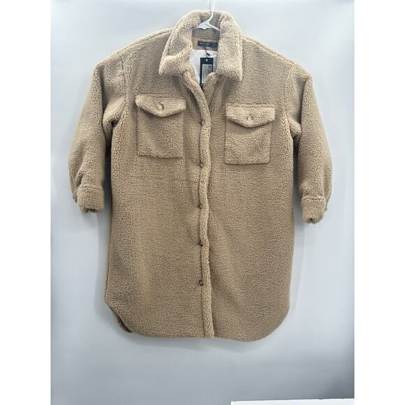 Nasty Gal, Plus Size Longline Borg Jacket, Tan, Size 18 Shacket NWT - Picture 1 of 11